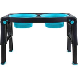 image:imageDexas Pets Adjustable Height Double Pet Feeder with Stainless Steel BowlsGrayBlue