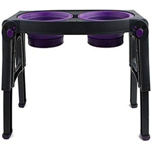 image:imageDexas Pets Adjustable Height Double Pet Feeder with Stainless Steel BowlsGrayPurple