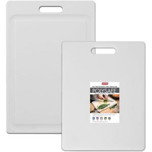 image:imageDexas 2Pack NSF Certified Polysafe Cutting Boards 11 x 145 12 x 18 Inches Reversible Kitchen Cutting Board with Handle and Juice Well White