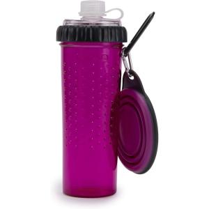 image:imageDexas Popware for Pets Snack Duo Dual Chambered Hydration Bottle and Snack Container with Collapsible Pet Cup GreenFuchsia