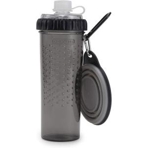 image:imageDexas Popware for Pets Snack Duo Dual Chambered Hydration Bottle and Snack Container with Collapsible Pet Cup GreenLight Gray