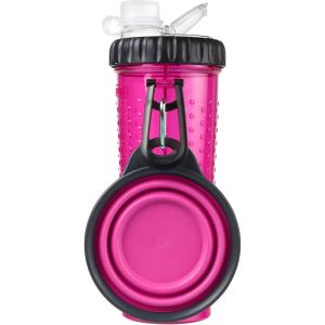 image:imageDexas Popware for Pets Snack Duo Dual Chambered Hydration Bottle and Snack Container with Collapsible Pet Cup GreenPink
