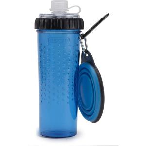 image:imageDexas Popware for Pets Snack Duo Dual Chambered Hydration Bottle and Snack Container with Collapsible Pet Cup GreenPro Blue